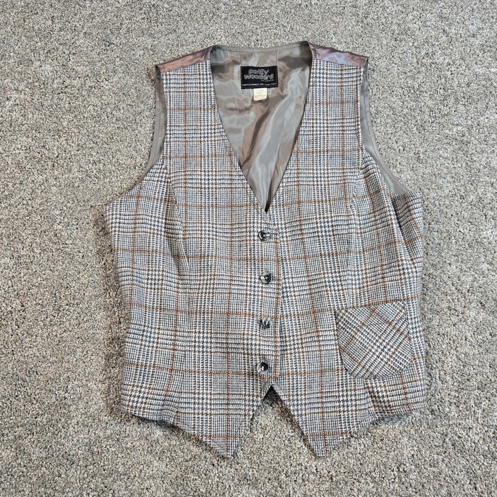 Patty Woodard Vintage Plaid Brown Wool Blend Vest Womens Size 13/14(10/12) - Picture 2 of 7